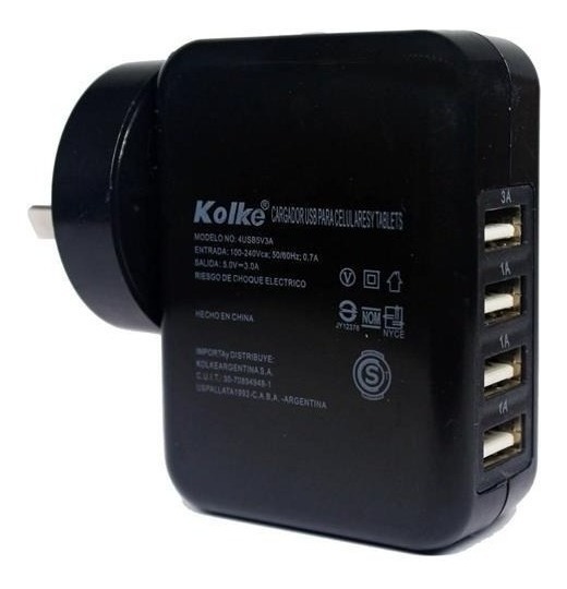 Cargador Usb Multiple Kolke 4 Puertos Usb 220v 5v 3a Celular - ExE  Informática