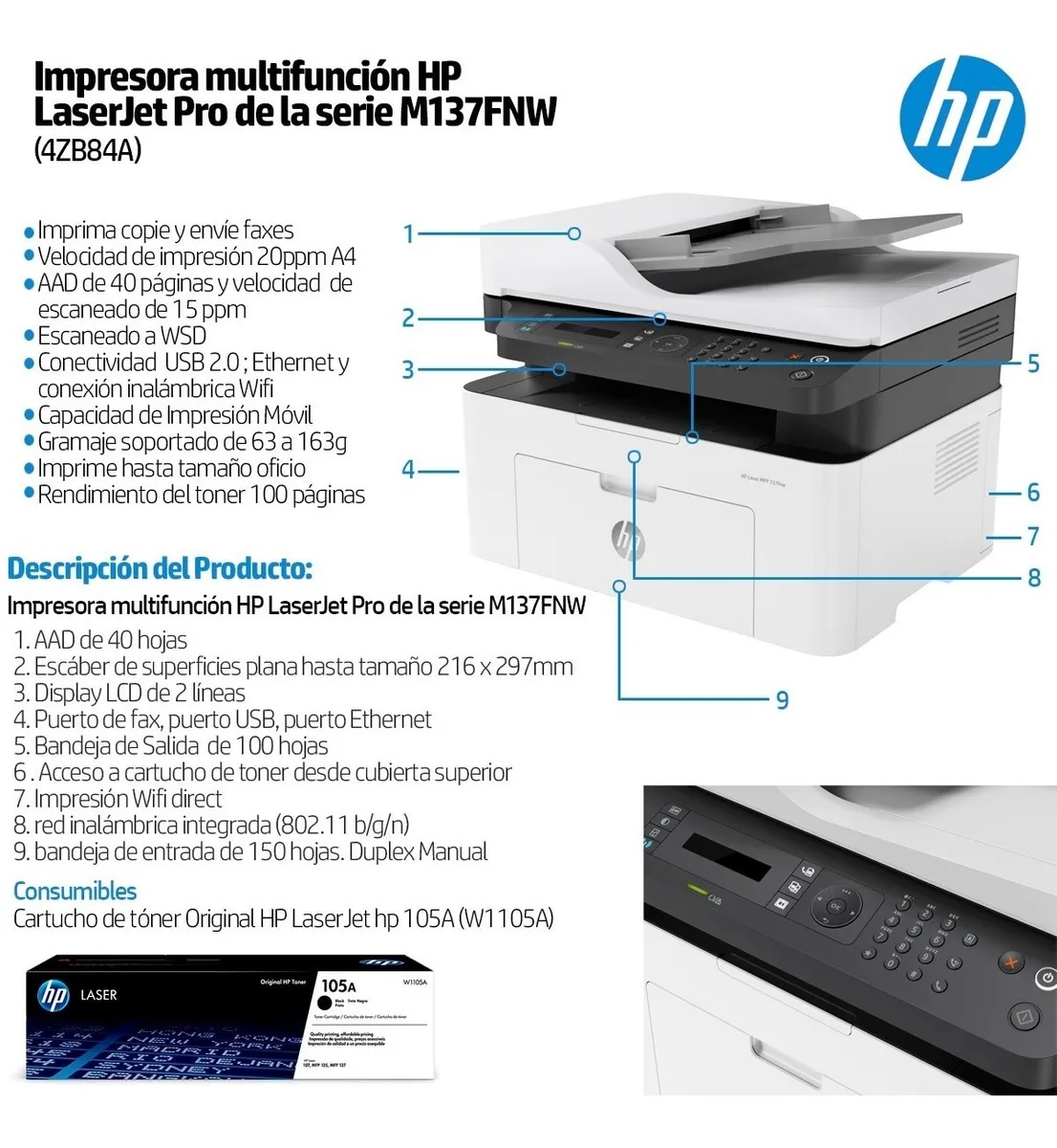 Impresora Laser Multifunción HP Laser MFP 137FNW PRINTER055 - ExE  Informática